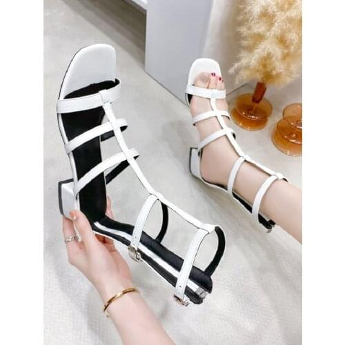 Roman Style Mid-Heel All-Match Ladies Sandals Summer Hot Temperament Open Toe Solid Color Zipper Casual Shoes
