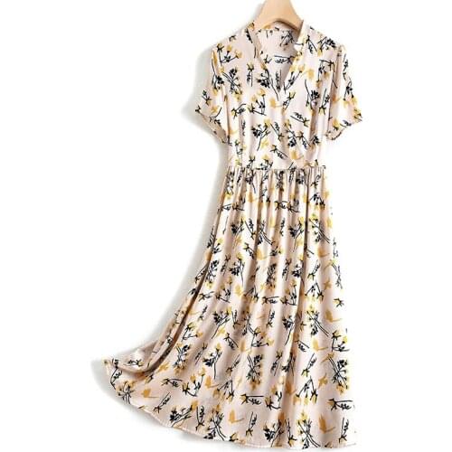 2021 summer womens fashion French romantic elegance floral printing silk x long Beach Travel dress one piece