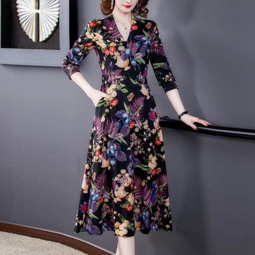 Spring Autumn Vintage 4XL Plus Size Dress 2021 Floral Casual Long Sleeve Midi Dresses Elegant Women Bodycon Party Maxi Vestidos