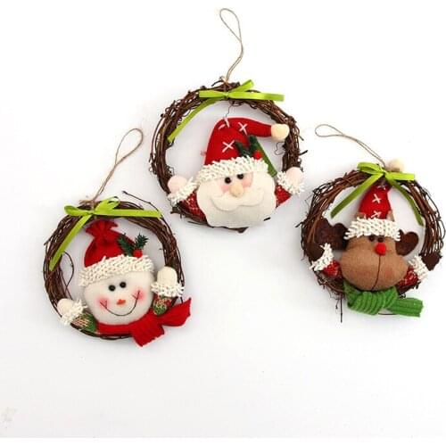 1pc 14cm Cartoon Doll Toy Wreath Garland Hotel Home Xmas New Year Decor Christmas Tree Pendants Rattan Circle Drop Ornament