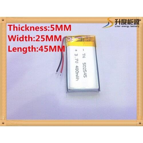 1PCS 502545 small size 3.7v 480mah battery/ lithium battery small stereo GPS li polymer battery