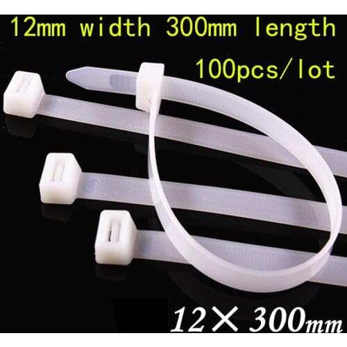 100pcs/lot 12*300 Nylon Tie National Standard 12mm Wide Wire Harness Fixed Pedestal White/Black Big size