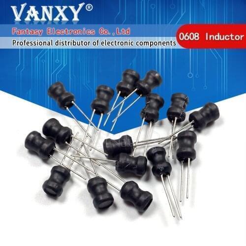 100pcs Unshielded Wirewound DIP power Inductor 0608(6*8mm)150uH 220uH 330uH 470uH 1mH 2.2mH 3.3mH 4.7mH 10mH I-shaped inductance