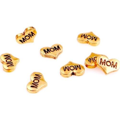 20 , 50)PCS/lot Golden Mom Heart Floating Locket Charms Fit For DIY Memory Magnetic Locket Pendant Jewelrys Making