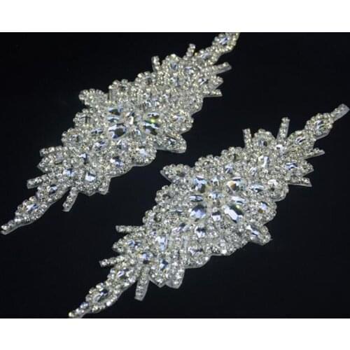 5Pieces Crystal Bead Rhinestone Applique Sliver Sewing Patch Bridal Belt Wedding Dressing Sash