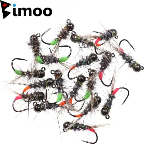 Bimoo 6PCS Tungsten Beadhead Pheasant Tail Jig Fly Nymph Barbless Fly Euro Nymph Fly for European Nymphing Sinks Fast #14 #16