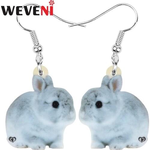 WEVENI Acrylic Easter Gray Hare Rabbit Bunny Pet Earrings Printing Cute Animal Dangle Drop Jewelry Women Kid Girl Festivasl Gift