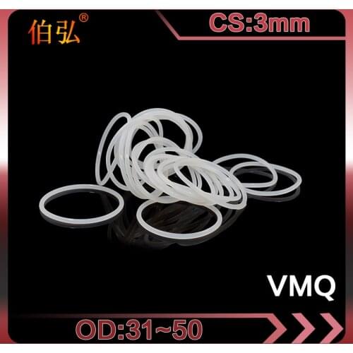 5PCS/lot White Silicon O-Ring Silicone/VMQ OD31/32/34/35/36/38/40/42/43/45/48/50*3mm Thickness Rubber O Ring Seal Gasket Washer