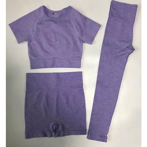 3Pcs/set Seamless Yoga Set Women GYM Set Short Sleeve Crop Tops + Running Shorts Sports Wear Gym Leggings Workout Sport Clothing