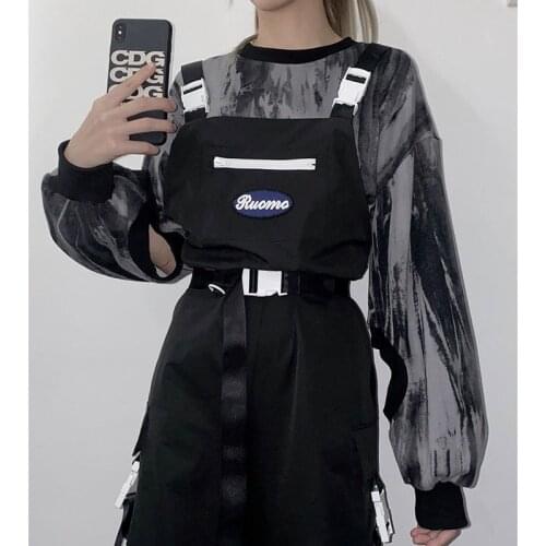 QWEEK Gothic Techwear Overalls Cargo Pants Women Harajuku Hip Hop Streetwear Oversize Black High Waist Trousers Female Mall Goth