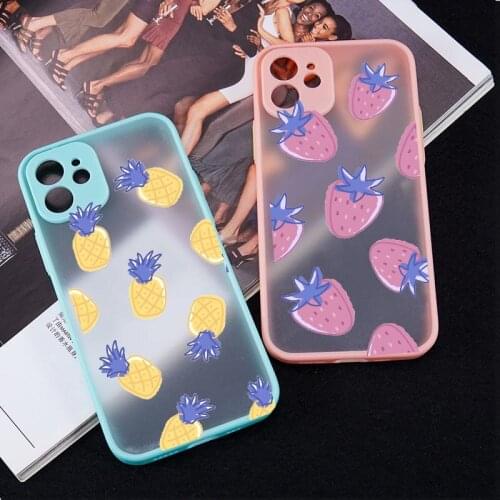 Cartoon Fruit Strawberry Pineapple Phone Case For iPhone 12 11 Pro MAX XS X XR SE 20 7 8 6Plus Cute Clear Hard Matte Cover Coque