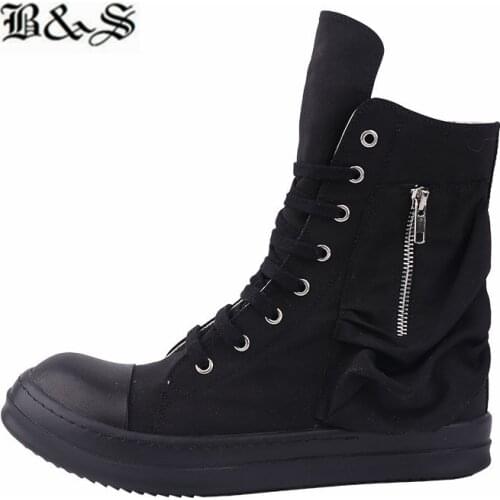 Black& Street 2020 Hip Hop Street canvas side pocket new trainer street flat Boots lace Up quality sneaker boots