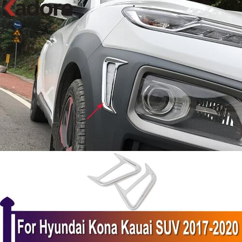 For Hyundai Kona Kauai SUV 2017-2019 2020 Chrome Car Front Side Turning Light Frame Cover Cornering Lamp Trim Styling Moulding