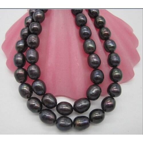 Hot AAA charming 9-10mm baroque Natural tahitian black pearl necklace 14K