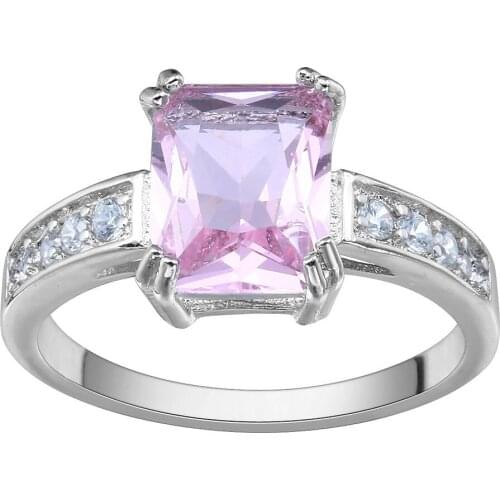 Hainon Fashion Square Pink Cubic Zirconia Rings Silver Color Engagement Wedding Finger Rings Jewelry Distribution