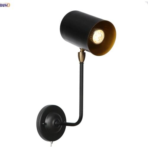 IWHD Black Iron LED Wall Lamp Home Fixtures With Switch Modern Nordic Wandlamp Creative Mirror Light Applique Murale Luminaire