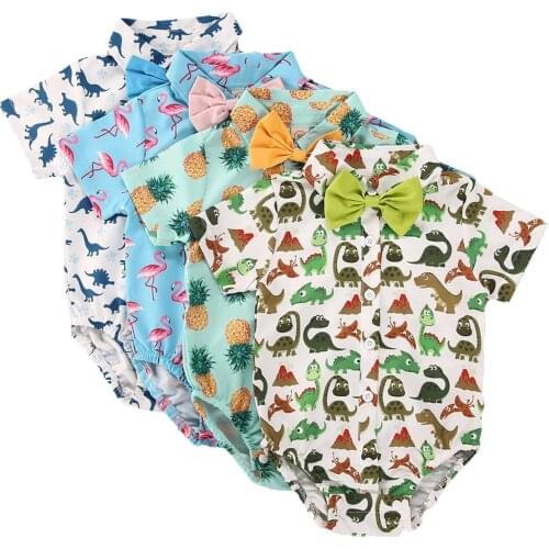 New IInfants Boys Romper Tops Baby Summer Dinosaur Bird Pineapple Print Short Sleeves Cotton Kids Clothes