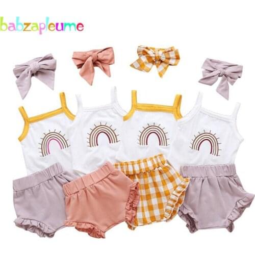 3Piece Summer Newborn Clothing Set Baby Girls Outfits Cotton Cute Bow Sleeveless Vest T-shirt+Shorts Boutique Kids Clothes 1937
