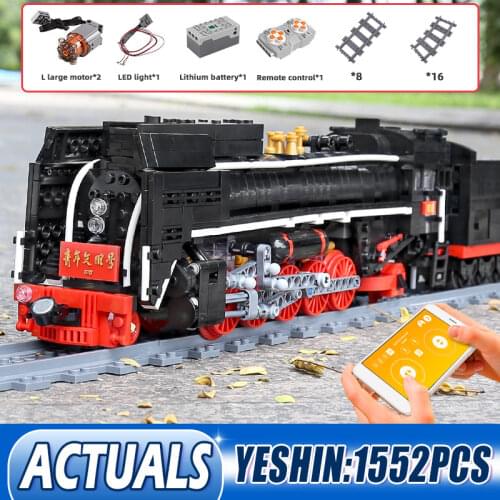 Mould King 12003 City Series The QJ Steam Locomotives Remote Control Train Building Blocks Bricks Kids DIY Toys Christmas Gifts
