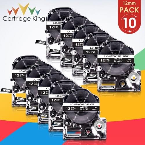 For Epson Label Tape White on Black SD12KW LK-4BWV 12mm Label Maker work for EPSON LW-300 LW-400 LW-600P LW-700 LC-4WBN9 Printer
