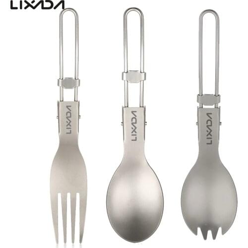 / Lixada Titanium Folding Spoon Spork Outdoor Tableware Outdoor Camping Cookware Lightweight Folded Flatware For Camping Picnic