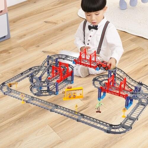 Multilayer Electric Rail Car City Trains Track Rail Straight Curved Rails Building Blocks Set Toys for Kids Educational Bricks
