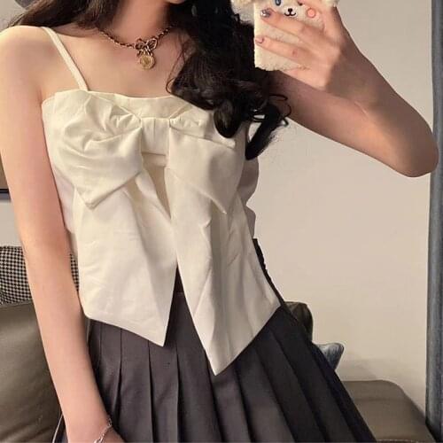 Fashion Retro Y2k Big Bow Spaghetti Strap Camisole Womens 2021 Summer Sweet Crop Tops Streetwear Tank Tops