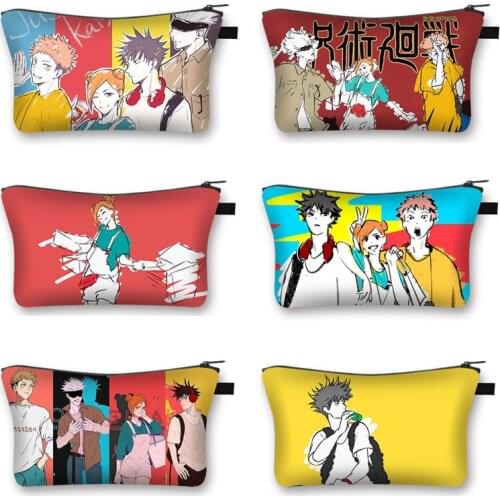 Cartoon Anime Jujutsu Kaisen Cosmetic Bag Women Gojo Satoru Yuji Itadori Makeup Bags Ladies Portable Mini Handbag Gift