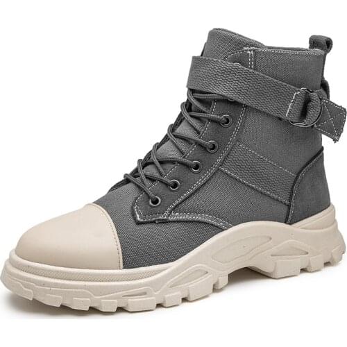 Mens Autumn Canvas Martin Boots All-Match Tooling Shoes Trend Casual Breathable Outdoor Boots