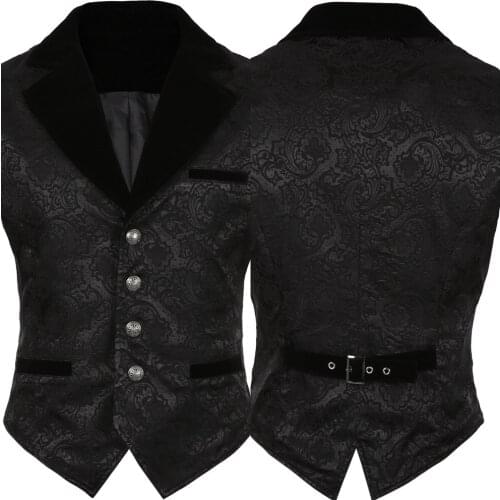 Mens Waistcoat Top Vest Gothic Steampunk Victorian Halloween Carnival Black suit
