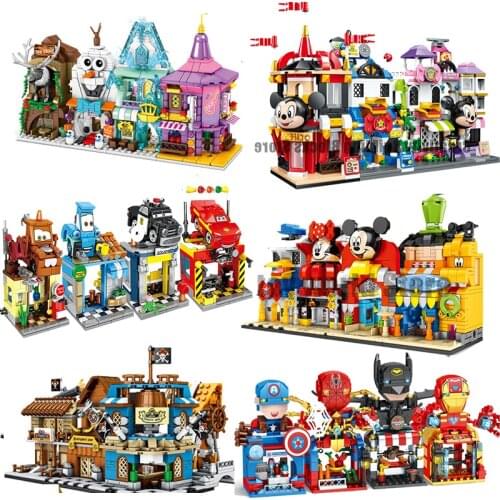 2021 New Disney Mini City Street View Store 4 pcs Full Series Model Building Block Set Childrens Toys Childrens Christmas Gift