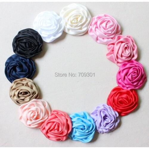 Wholesale 3" Rolled satin rose Fabric Flowers Flat Back For Hair Accessories 150Pcs