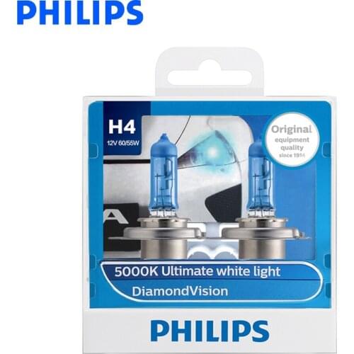 Original Philips H4 9003 12V 60/55W P43t Diamond Vision 5000K Super White Light Halogen Hi/lo Beam Car Headlight 12342DVS2,Pair