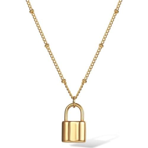 Punk Choker Lock Pendant Necklace Gold Stainless Steel Satellite Chain for Women Girls Gift Good Quality Necklace 18inch DN208