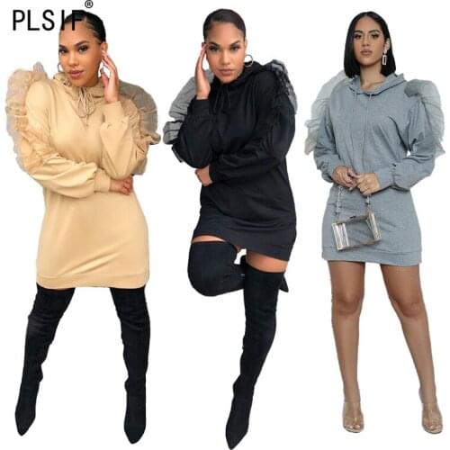 European Fashion Hoodies Long Sleeve Mini Dress Solid Color Autumn Sexy Club Party Short Dresses