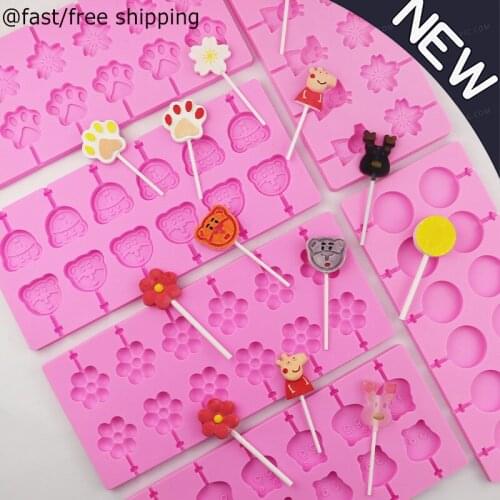 Silicone Lollipop Mold Bake Bakeware Tool Bear Lolipops Cake Molds Round Heart Flower Candy Chocolate Molds Cake Decorating Form