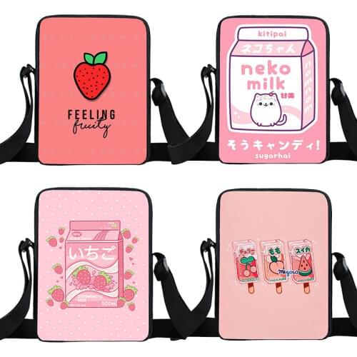 Harajuku Kawaii Strawberry Milk Mini Messenger Bag Ladies Lolita Teenagers Portable Handbags Gift