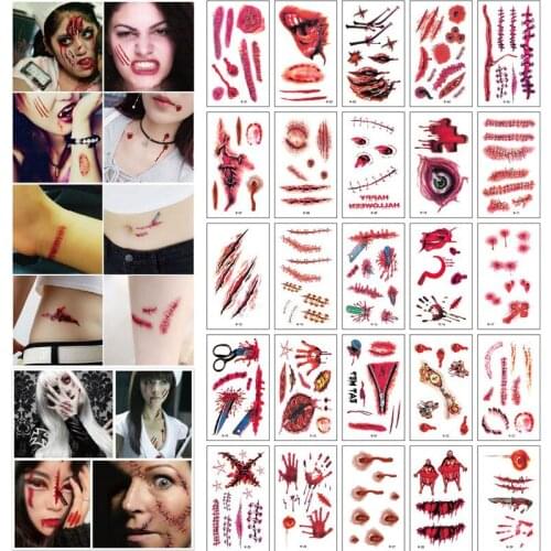Tattoo Sticker Bloodstain Pattern Makeup Sticker Halloween Scar Zombie Temporary Party Supplies Cosplay Props Wound GK9