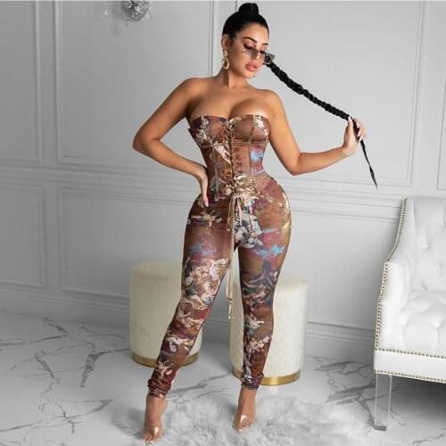 New Females Dress Sportset Summer Streetwear Wholesale Clothing Vendors For Women Sets Strapless Sexy Bandage Party Jumpsuits