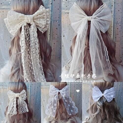 Vintage White Lace Barrettes Fairy Bow Spring Clip Hair Accessory for Ponytail