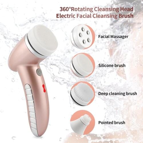 360 Degree Rotation Facial Cleansing Brush Silicone Deep Pore Cleaning Skin Exfoliation Face Cleaning Apparatus Waterproof