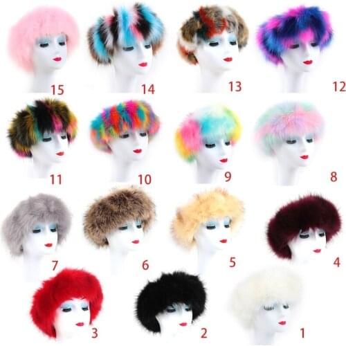 Women Winter Furry Plush Wide Headband with Elastic Rainbow Multicolored Ear Warmer Earmuffs Holiday Party Head Wrap