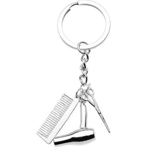 Cosmetologist Hair Dresser Keychain Hair Dryer Scissor Comb Pendant Key Ring Hair Stylist Jewelry Hairdresser Gift