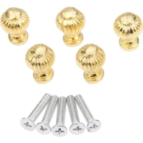 5pcs/set Gold Lamp Knobs Vintage Pull Round Handles with screws Furniture Hardware Jewelry Box Cupboard Drawer Cabinet 14mm*19mm
