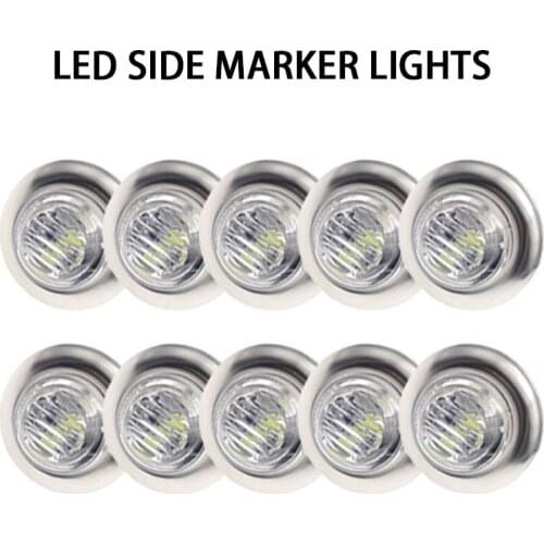 10pcs 24V 3LED 3/4" Round White Trailer Chrome Side Marker Lights Trucks Tractors Clearance Lights Lamp Bullet Lamp Waterproof