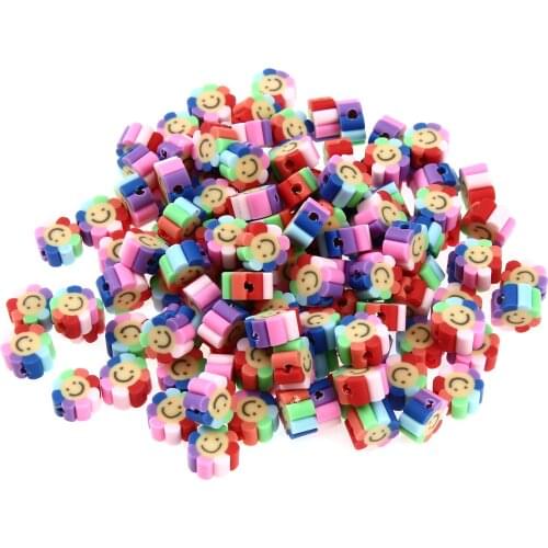 25pcs 10mm Smiley Beads Sun Flower Loose Spacer Polymer Clay Beads Smile Face Beaded Handmade Jewelry Making DIY Garment Beads