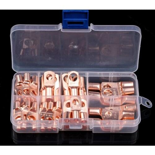 60PCS Electrical Wire Ring Connectors SC Bare Copper Tube Lug Battery Cable Crimp/soldered Terminals Assortment Kit