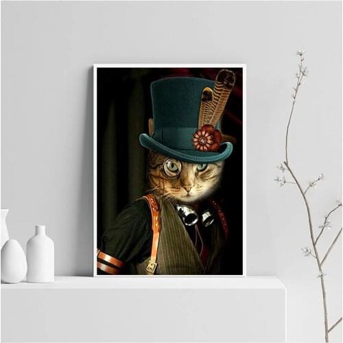 Abstract Artwork Steampunk Cat Canvas Paintings Posters and Prints Wall Art Decoration for Living Room Home Office Decor