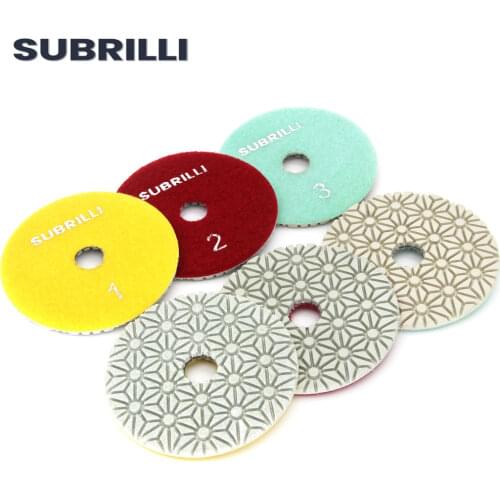 Dry Wet Use 4" 3-Steps Diamond Polishing Pad 100mm Flexible Resin Bond Diamond Sanding Disc Polish Wheel For Stone Marble Tile