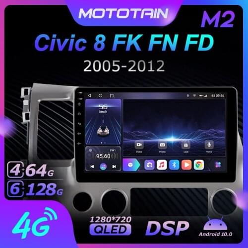 Mototain Autoradio automotive Radio 2 Din for Honda Civic 8 FK FN FD 2005 - 2012 Android 10.0 Multimedia 4G LTE 6G 128G